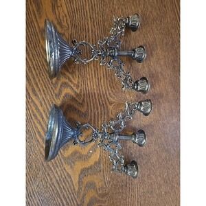 Vintage Interpur Italian Brass Mini Candelabra 3 Arm Candle Holder Set of 2